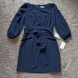 NWT 1901 Long Sleeve Navy Midi Dress